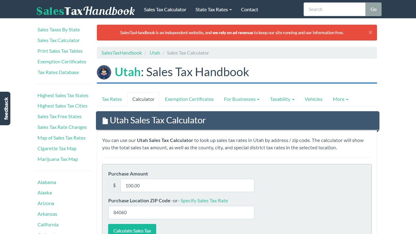 Utah Sales Tax Calculator - SalesTaxHandbook