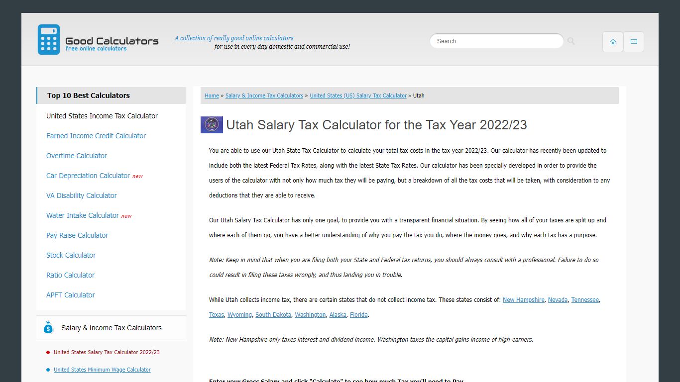 Utah State Tax Calculator - Good Calculators